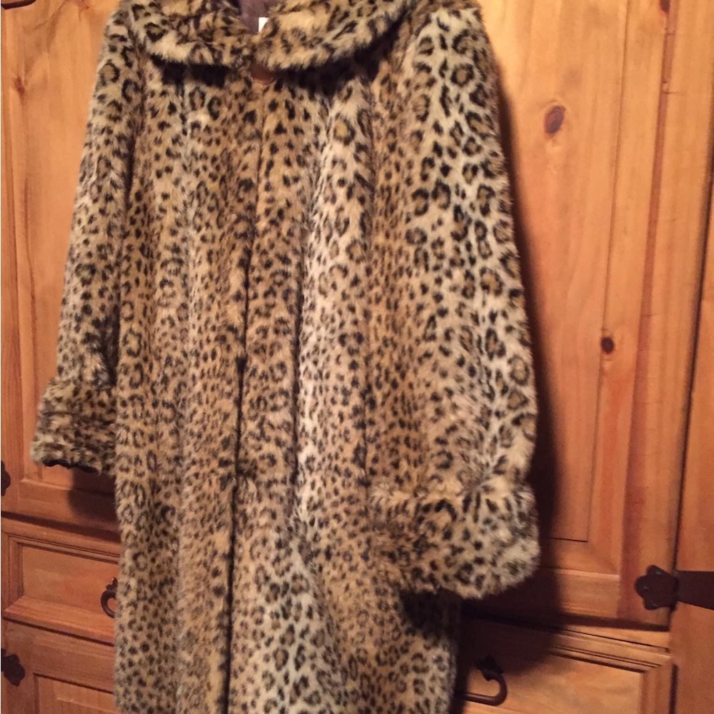 5543 Pamela McCoy Faux Leopard Fur Coat Full Length - Medium Super Soft CLEAN - Picture 5 of 11